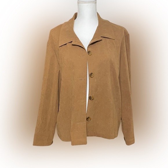 Briggs New York Jackets & Blazers - Briggs New York Petite Women's Tan Blazer, Suede like Feeling but Lightweight.
